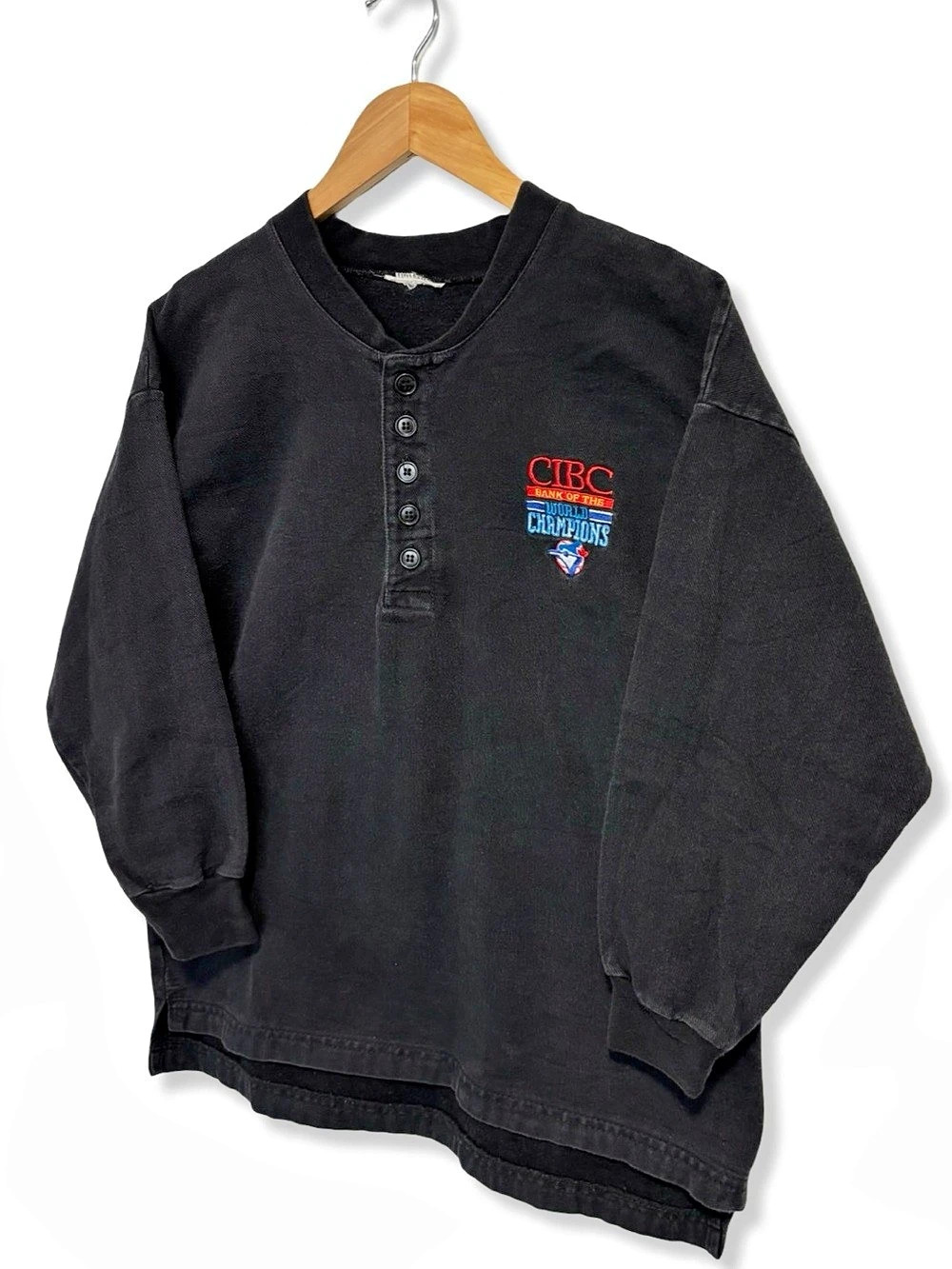 Vintage 90s CIBC Bank of Toronto Blue Jays Champions henley Black
